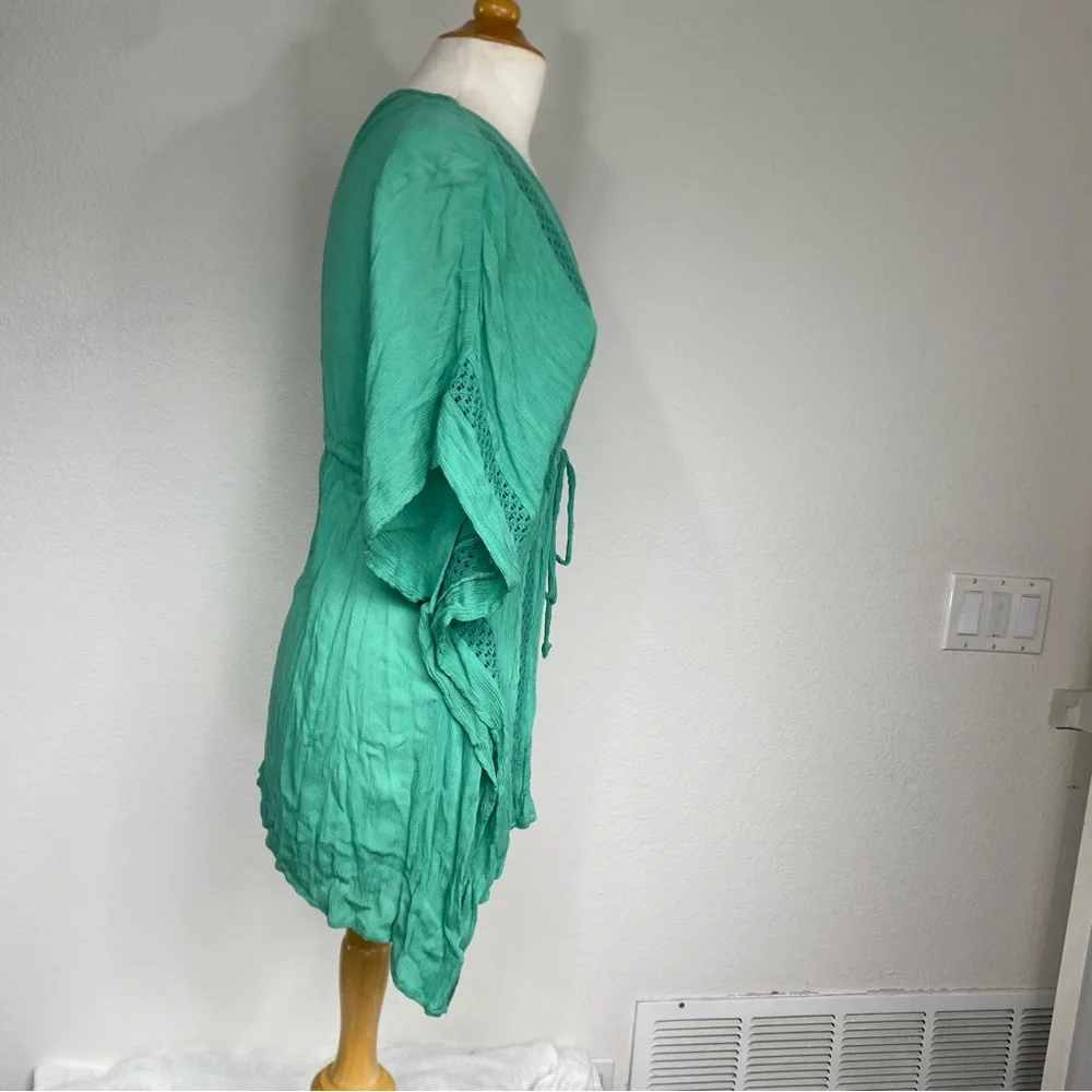 Elan Women’s Green Gauzy Rayon Crochet Tie Front Kimono Size XS Beach Tropical